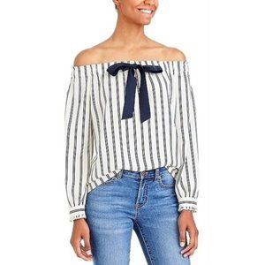 J. Crew Striped Off The Shoulder Top with Bow